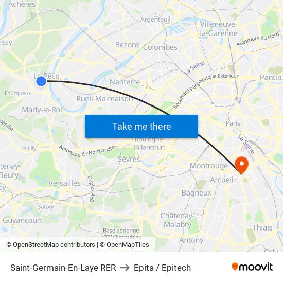 Saint-Germain-En-Laye RER to Epita / Epitech map