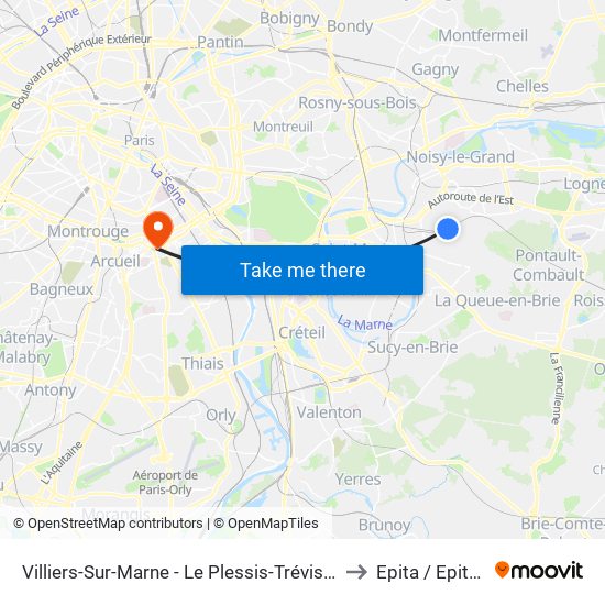 Villiers-Sur-Marne - Le Plessis-Trévise RER to Epita / Epitech map