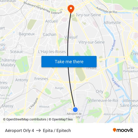 Aéroport Orly 4 to Epita / Epitech map