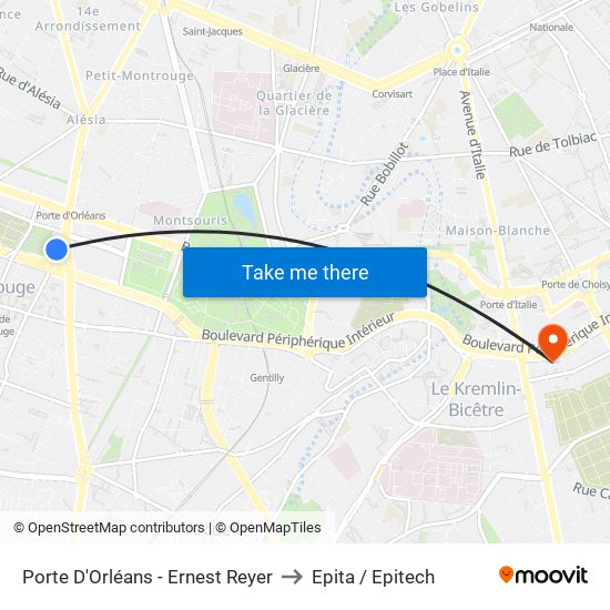 Porte D'Orléans - Ernest Reyer to Epita / Epitech map