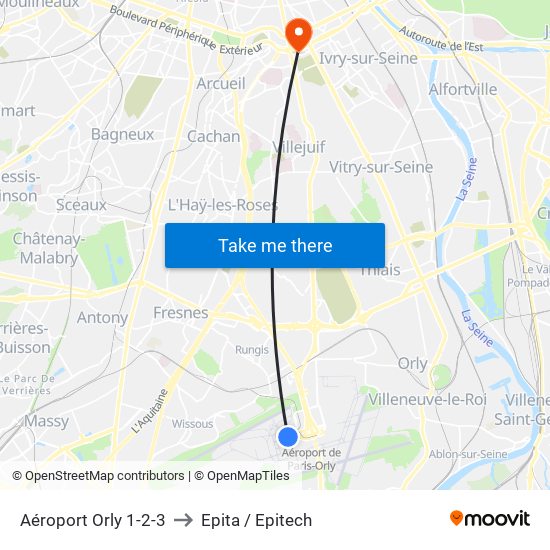 Aéroport Orly 1-2-3 to Epita / Epitech map