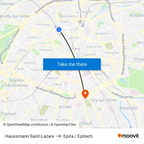 Haussmann Saint-Lazare to Epita / Epitech map