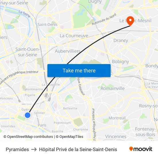 Pyramides to Hôpital Privé de la Seine-Saint-Denis map