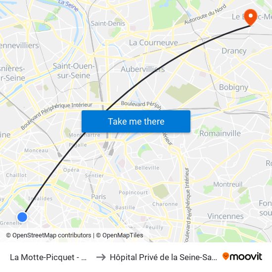 La Motte-Picquet - Grenelle to Hôpital Privé de la Seine-Saint-Denis map