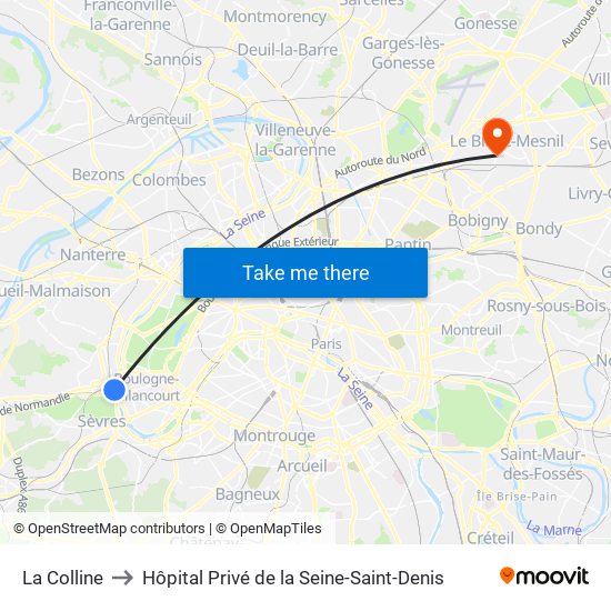 La Colline to Hôpital Privé de la Seine-Saint-Denis map