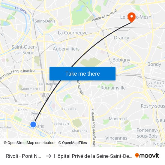 Rivoli - Pont Neuf to Hôpital Privé de la Seine-Saint-Denis map