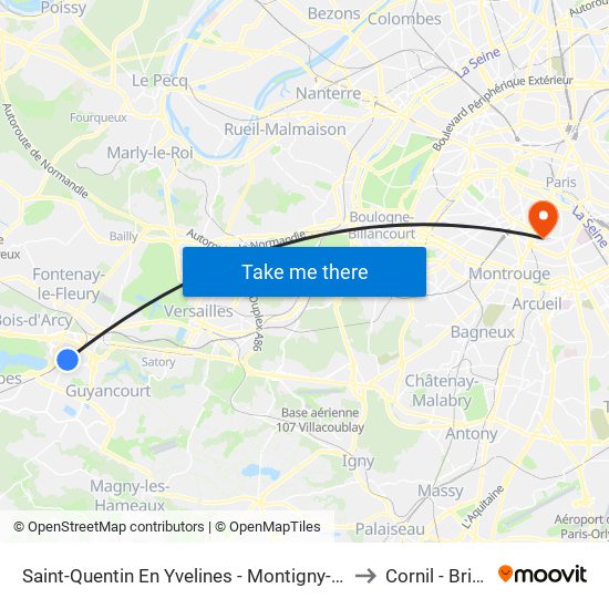 Saint-Quentin En Yvelines - Montigny-Le-Bretonneux to Cornil - Brissaud map