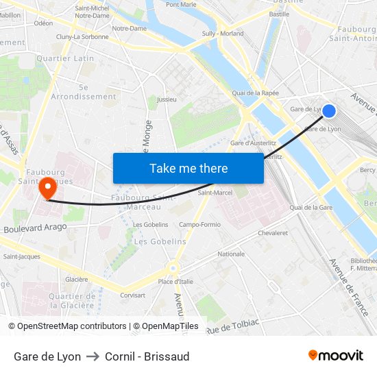 Gare de Lyon to Cornil - Brissaud map