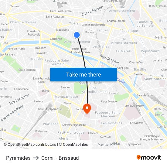 Pyramides to Cornil - Brissaud map