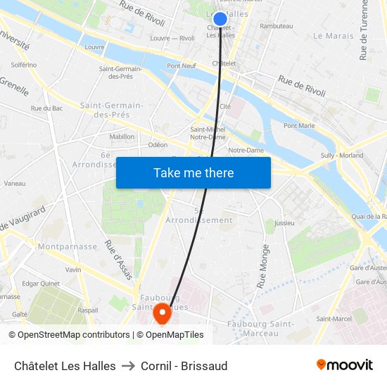 Châtelet Les Halles to Cornil - Brissaud map