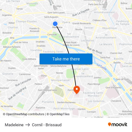 Madeleine to Cornil - Brissaud map
