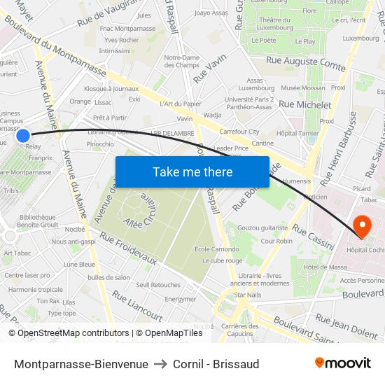 Montparnasse-Bienvenue to Cornil - Brissaud map