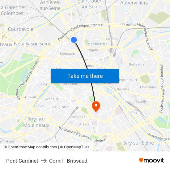 Pont Cardinet to Cornil - Brissaud map