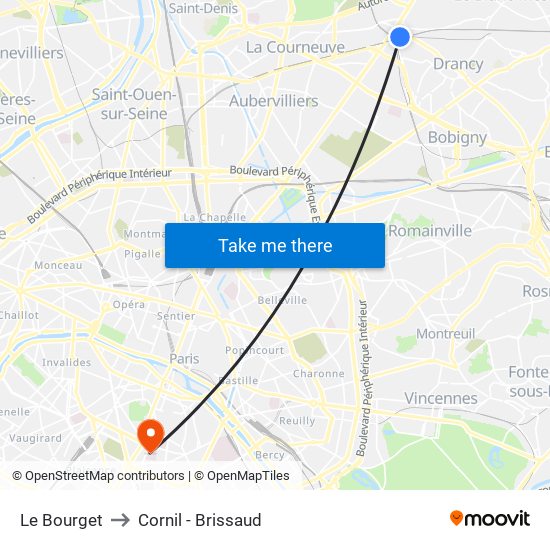 Le Bourget to Cornil - Brissaud map