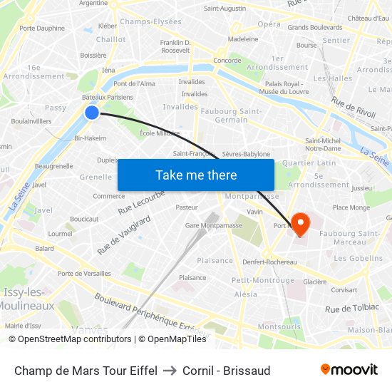 Champ de Mars Tour Eiffel to Cornil - Brissaud map