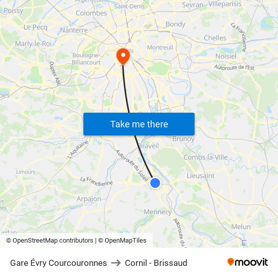 Gare Évry Courcouronnes to Cornil - Brissaud map