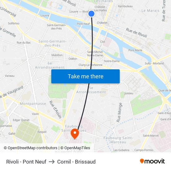 Rivoli - Pont Neuf to Cornil - Brissaud map