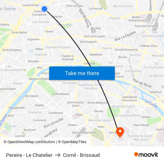 Pereire - Le Chatelier to Cornil - Brissaud map