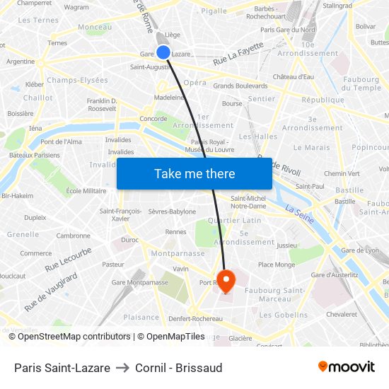 Paris Saint-Lazare to Cornil - Brissaud map