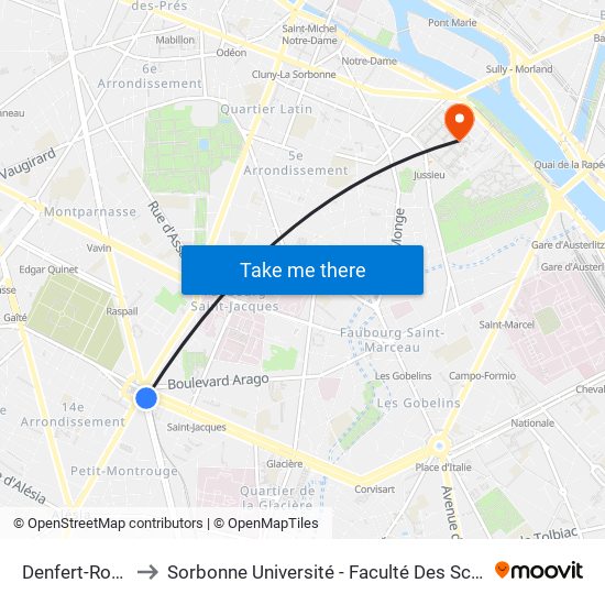 Denfert-Rochereau to Sorbonne Université - Faculté Des Sciences Et Ingénierie map