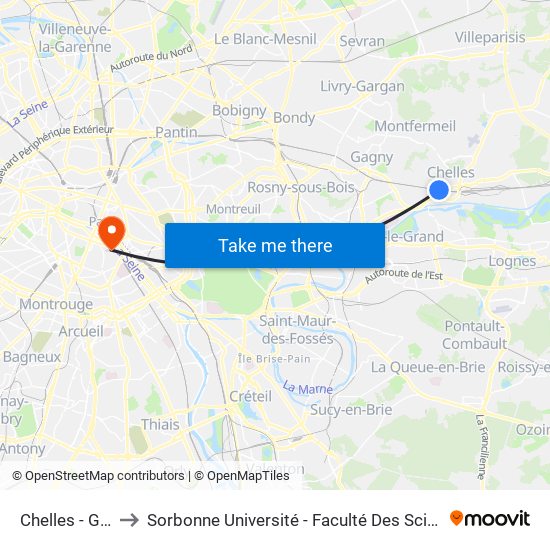 Chelles - Gournay to Sorbonne Université - Faculté Des Sciences Et Ingénierie map