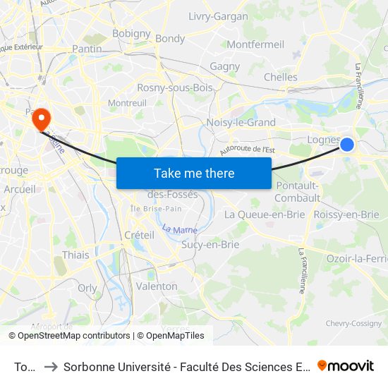 Torcy to Sorbonne Université - Faculté Des Sciences Et Ingénierie map