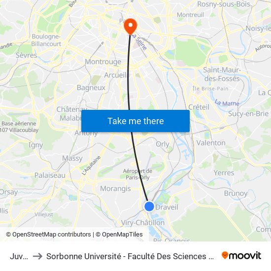 Juvisy to Sorbonne Université - Faculté Des Sciences Et Ingénierie map