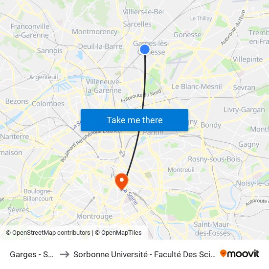 Garges - Sarcelles to Sorbonne Université - Faculté Des Sciences Et Ingénierie map