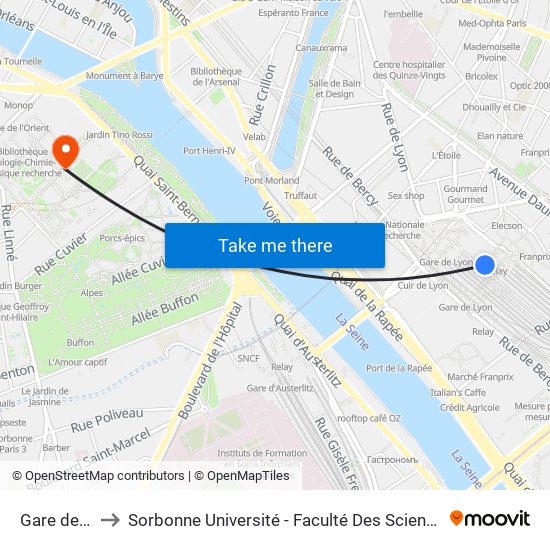 Gare de Lyon to Sorbonne Université - Faculté Des Sciences Et Ingénierie map
