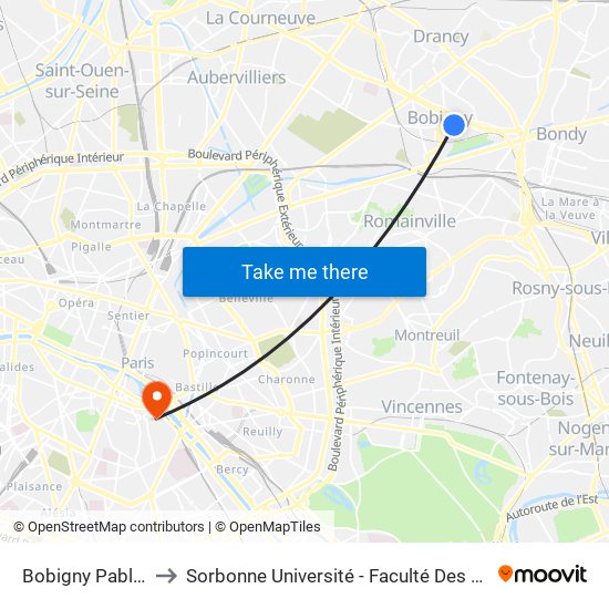 Bobigny Pablo Picasso to Sorbonne Université - Faculté Des Sciences Et Ingénierie map