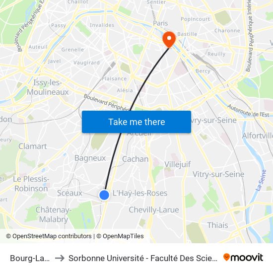 Bourg-La-Reine to Sorbonne Université - Faculté Des Sciences Et Ingénierie map