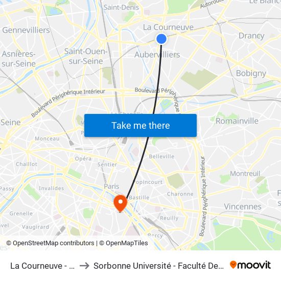 La Courneuve - Aubervilliers to Sorbonne Université - Faculté Des Sciences Et Ingénierie map