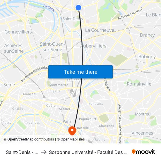 Saint-Denis - Université to Sorbonne Université - Faculté Des Sciences Et Ingénierie map