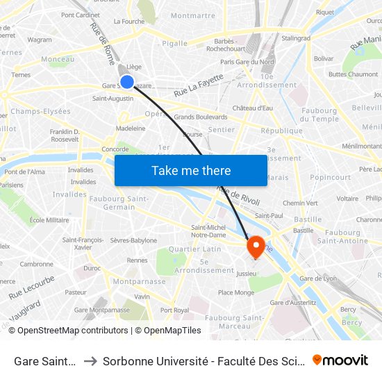 Gare Saint-Lazare to Sorbonne Université - Faculté Des Sciences Et Ingénierie map