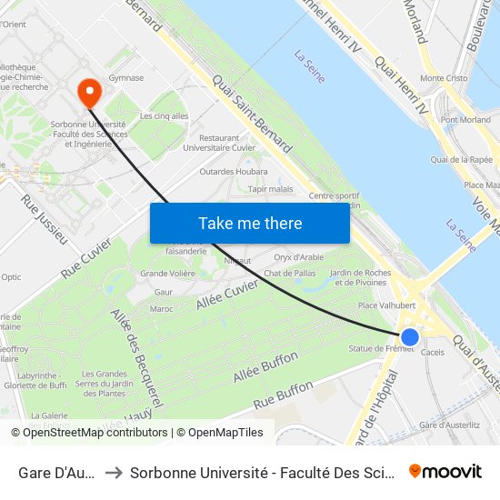 Gare D'Austerlitz to Sorbonne Université - Faculté Des Sciences Et Ingénierie map