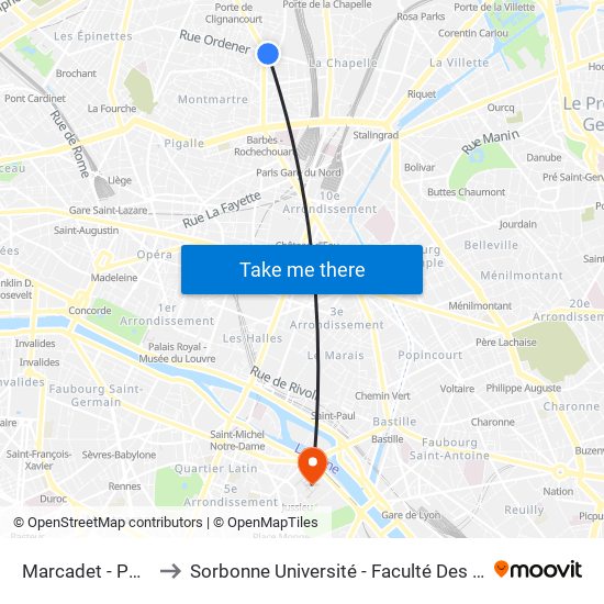 Marcadet - Poissonniers to Sorbonne Université - Faculté Des Sciences Et Ingénierie map