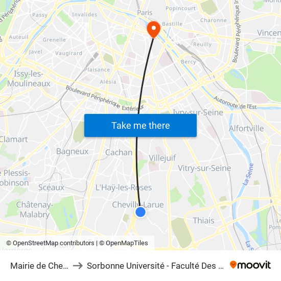 Mairie de Chevilly-Larue to Sorbonne Université - Faculté Des Sciences Et Ingénierie map