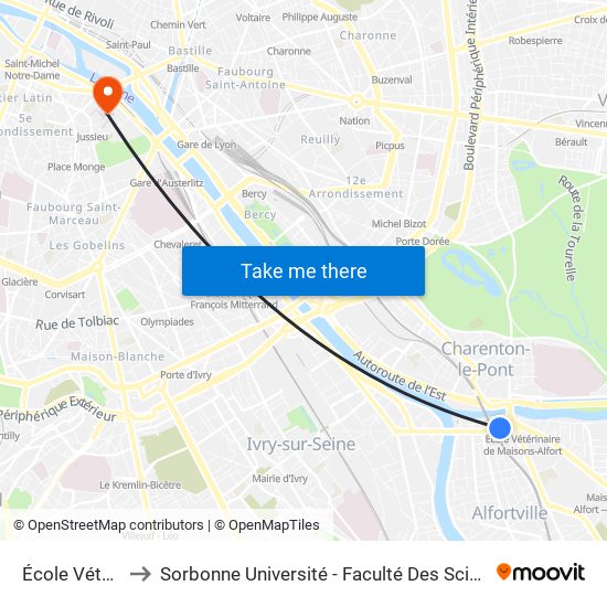 École Vétérinaire to Sorbonne Université - Faculté Des Sciences Et Ingénierie map