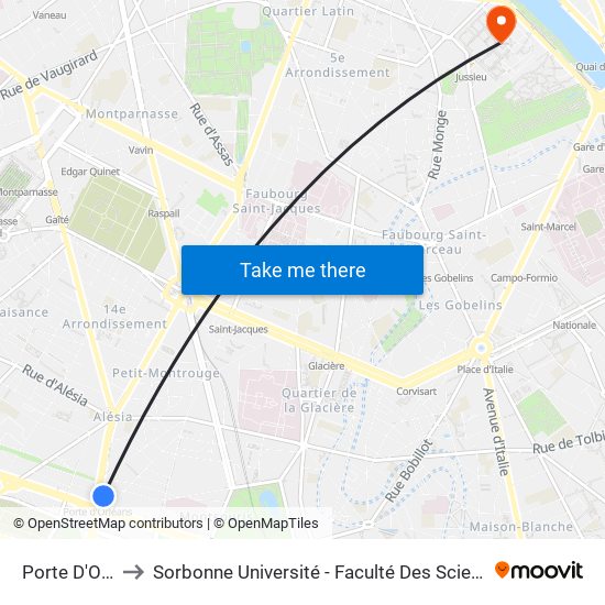 Porte D'Orléans to Sorbonne Université - Faculté Des Sciences Et Ingénierie map