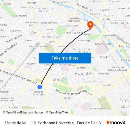 Mairie de Montrouge to Sorbonne Université - Faculté Des Sciences Et Ingénierie map