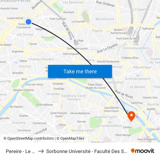 Pereire - Le Chatelier to Sorbonne Université - Faculté Des Sciences Et Ingénierie map