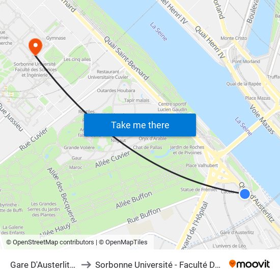 Gare D'Austerlitz - Cour Seine to Sorbonne Université - Faculté Des Sciences Et Ingénierie map
