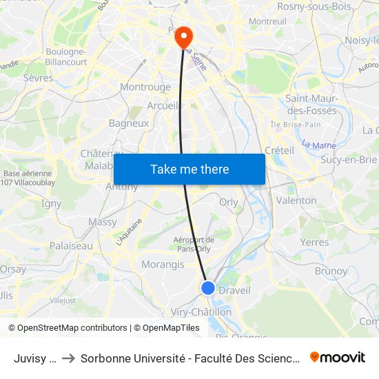 Juvisy RER to Sorbonne Université - Faculté Des Sciences Et Ingénierie map