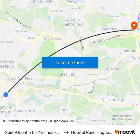 Saint-Quentin En Yvelines - Montigny-Le-Bretonneux to Hôpital René Huguenin - Institut Curie map