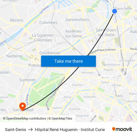 Saint-Denis to Hôpital René Huguenin - Institut Curie map