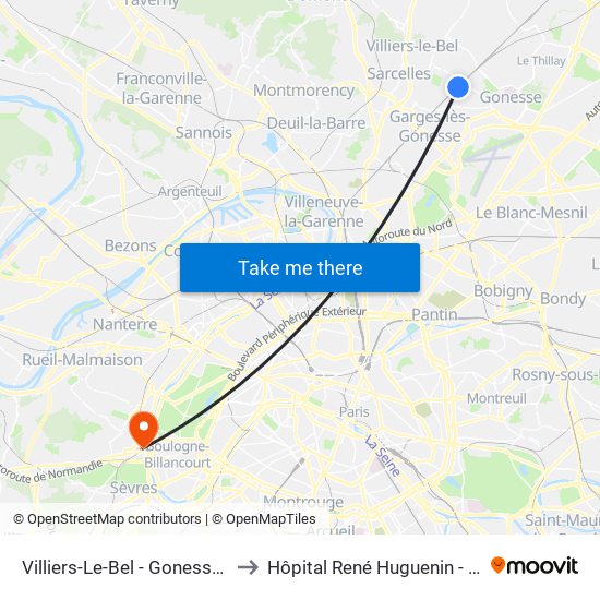 Villiers-Le-Bel - Gonesse - Arnouville to Hôpital René Huguenin - Institut Curie map