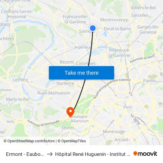 Ermont - Eaubonne to Hôpital René Huguenin - Institut Curie map