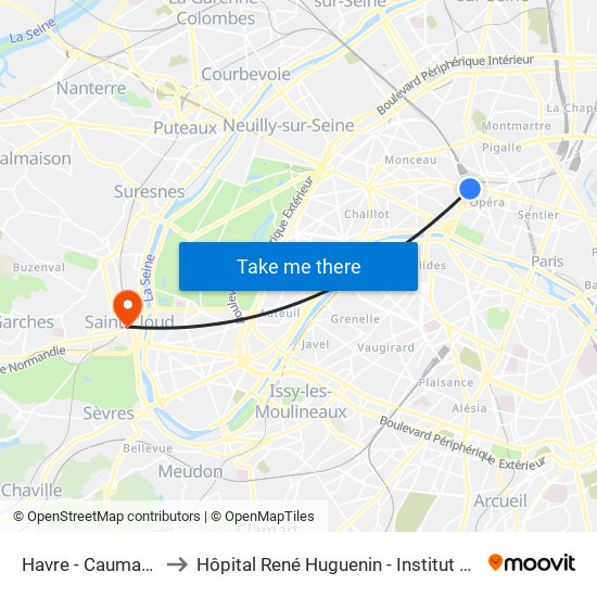 Havre - Caumartin to Hôpital René Huguenin - Institut Curie map