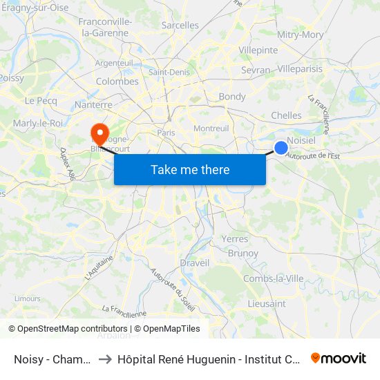 Noisy - Champs to Hôpital René Huguenin - Institut Curie map