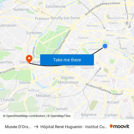 Musée D'Orsay to Hôpital René Huguenin - Institut Curie map